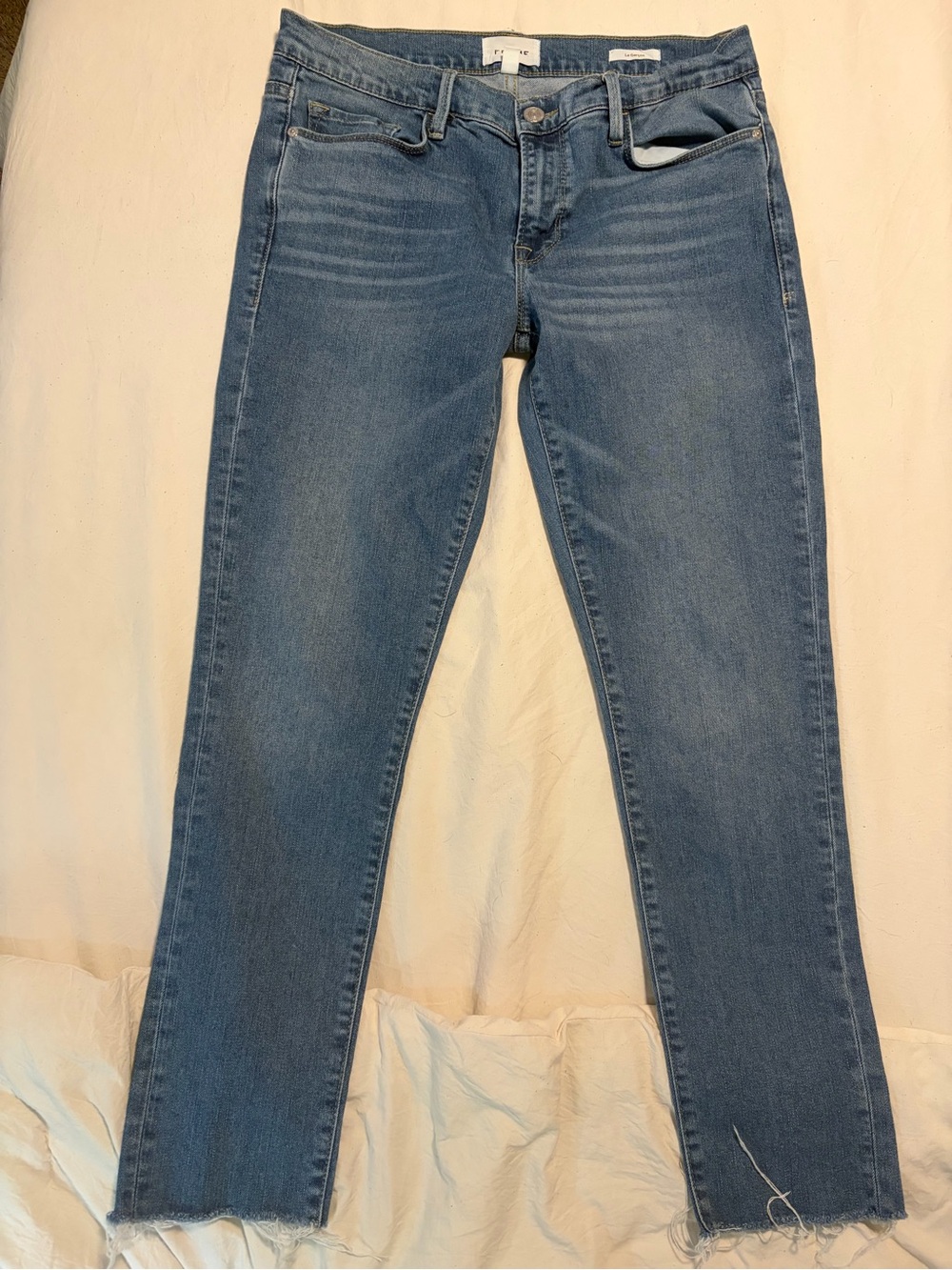 FRAME Le Garcon Slim Boyfriend Jeans Medium Wash Raw Hem Size 28